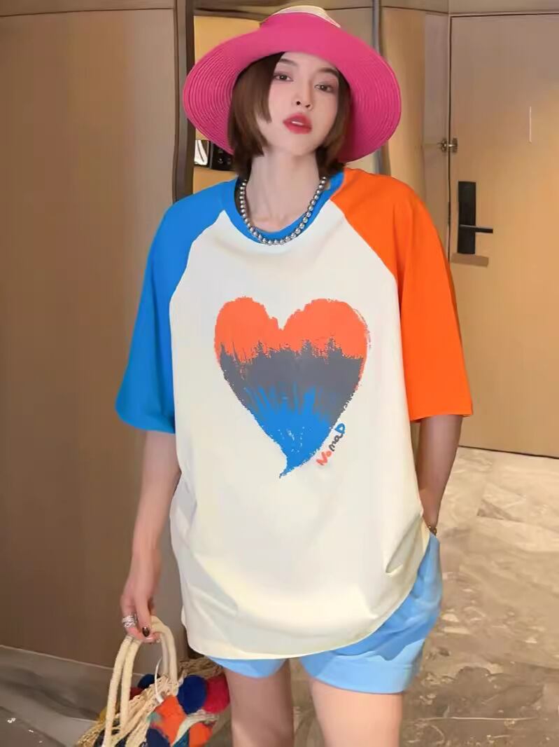 絶対欲しい  ロゴ プリント カラーマッチング  ゆったり 3色半袖Tシャツins-8383