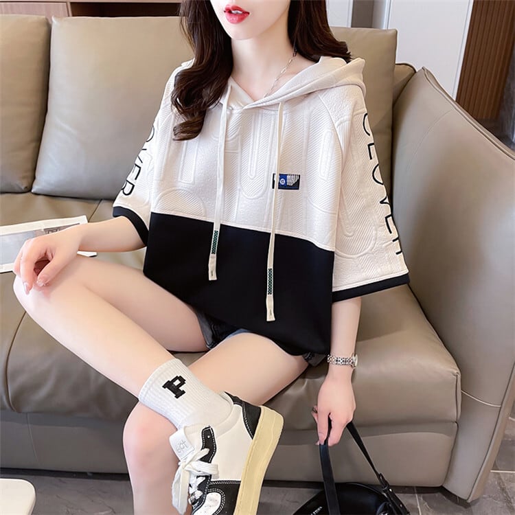 高級感 半袖 帽子付き Tシャツ スウェット  ins-8640