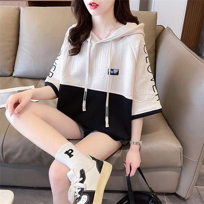 高級感 半袖 帽子付き Tシャツ スウェット  ins-8640