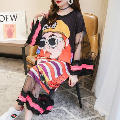 【ランキング上位】プリント お洒落 可愛い 着心地良い ロングTシャツワンピース　　ins-887