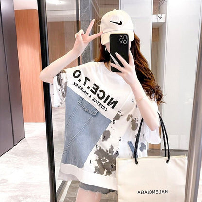 話題沸騰中 個性派  切り替え デザイン性のある半袖Tシャツins-8086