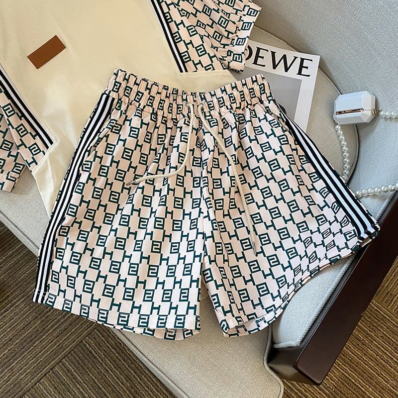 デザイン感 清涼感たっぷり 切り替え ブラウス＋ショートパンツ セットアップins-3370
