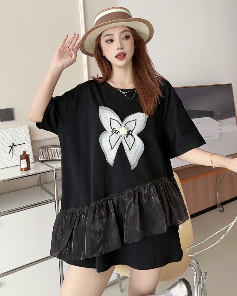 絶対欲しい キュート 切り替え プリントゆったり 半袖Tシャツ 全5色ins-8271