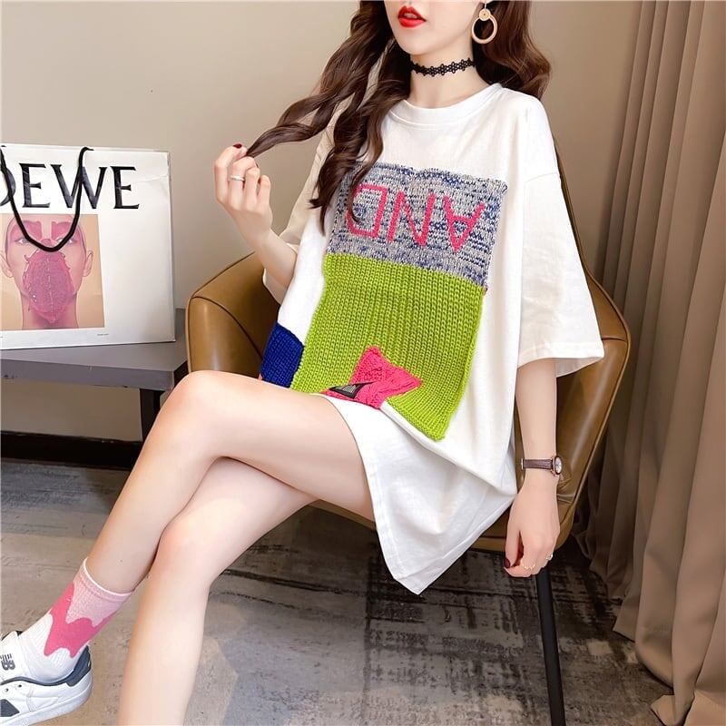 【半額！期間限定！！】ゆったりロング丈切り替え三色半袖Tシャツins-1565