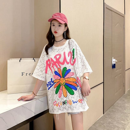 美人度アップ スウィート ゆったり 半袖Tシャツins-8130