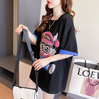 売り切れ必至 キュート スウィート ゆったり ダイヤモンド 半袖Tシャツins-8122