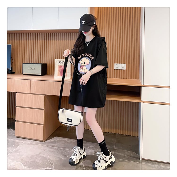 今季マストバイ 可 レース 透かし彫り 切り替え 2色選択 Tシャツ カットソーins-8493