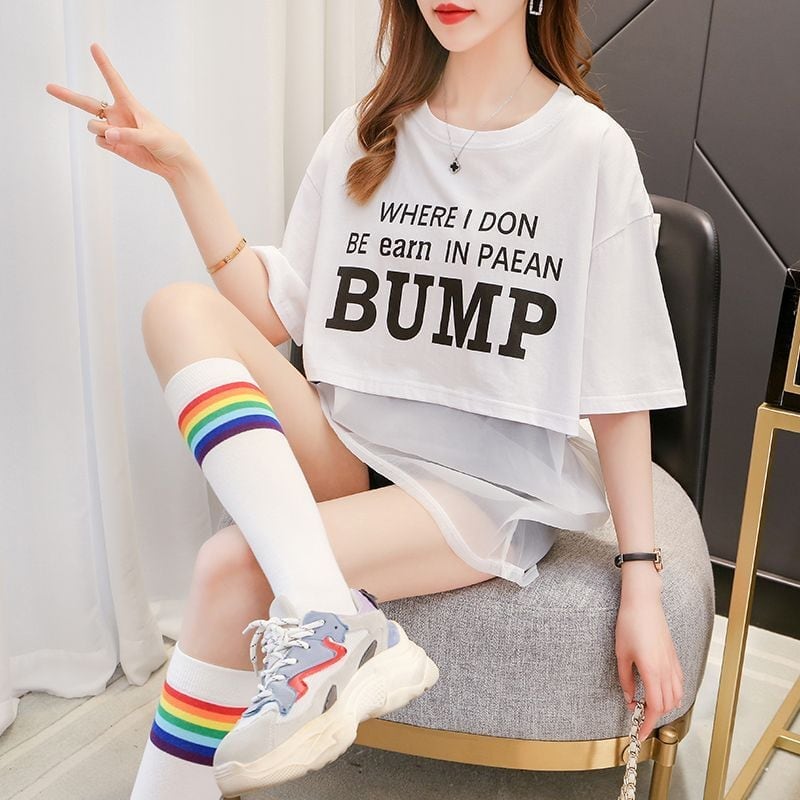 絶対欲しい 個性派 レイヤード風 プリントTシャツ ゆったり半袖ins-8101