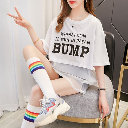 絶対欲しい 個性派 レイヤード風 プリントTシャツ ゆったり半袖ins-8101