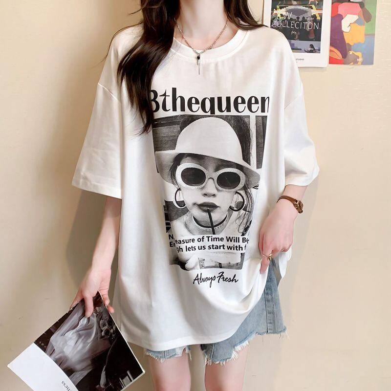 話題沸騰中 アバンギャルド レース 切り替え ホットダイヤモンド 3色選択 半袖Tシャツins-8547