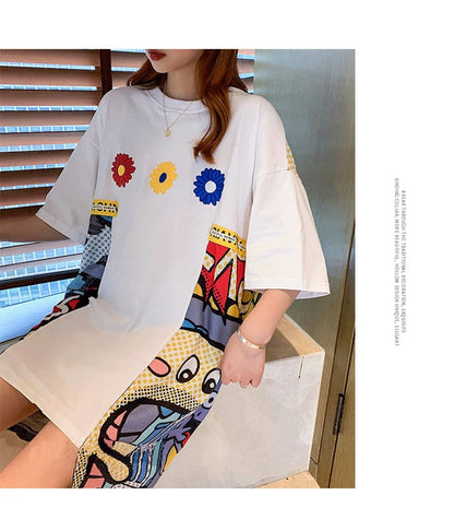 大人気ロング丈Tシャツワンピース     2色  ins-1160