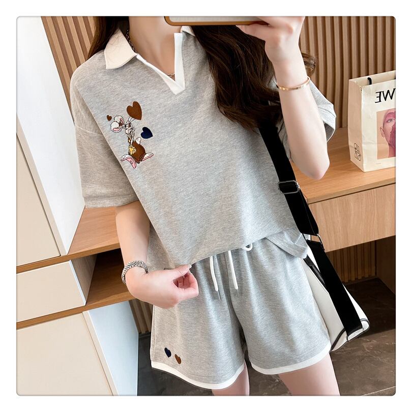 定番シンプル カジュアル  切り替え 半袖Ｔシャツⅹパンツセット全3色 ins-8267