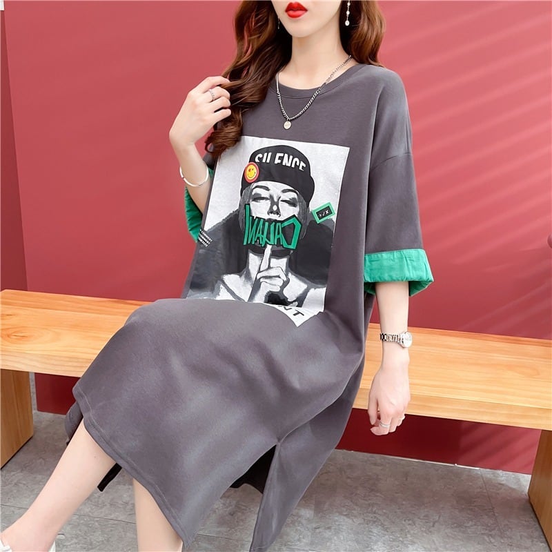 【半額！期間限定！！】今季マストバイ カジュアル プリント Tシャツ カットソー ワンピースins-8533